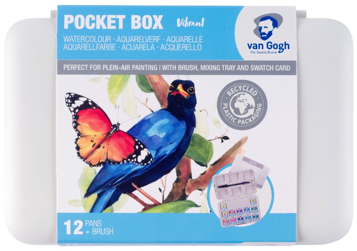 Van Gogh Aquarelverf pocket box felle tinten 12 kleuren in halve Napjes