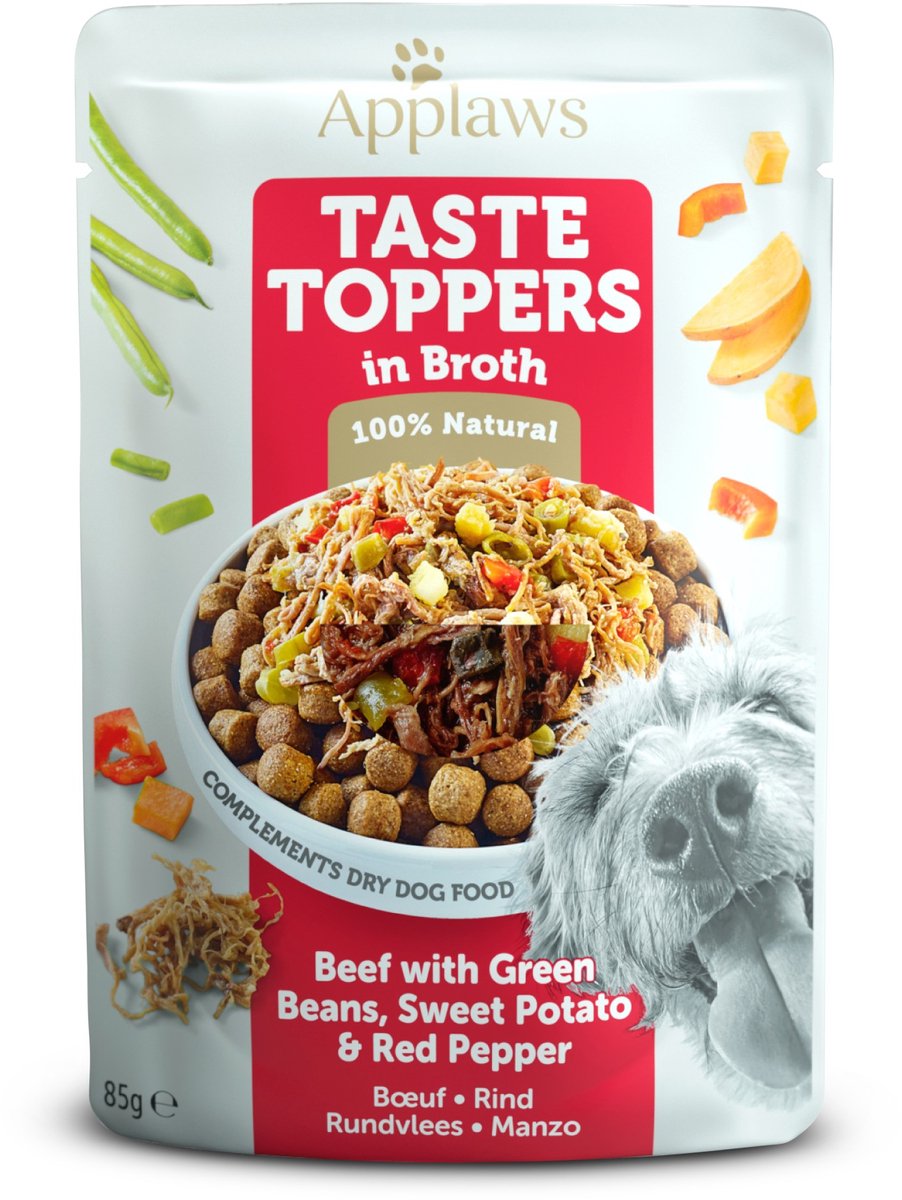 Applaws Dog Taste Toppers Rund met sperziebonen in bouillon 85 gr. - per 12 stuks