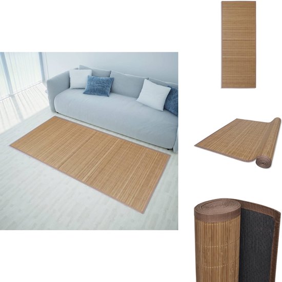 vidaXL Tapis en Bamboe - Marron - 80 x 200 cm - PVC antidérapant - Rebords en polypropylène - Tapis