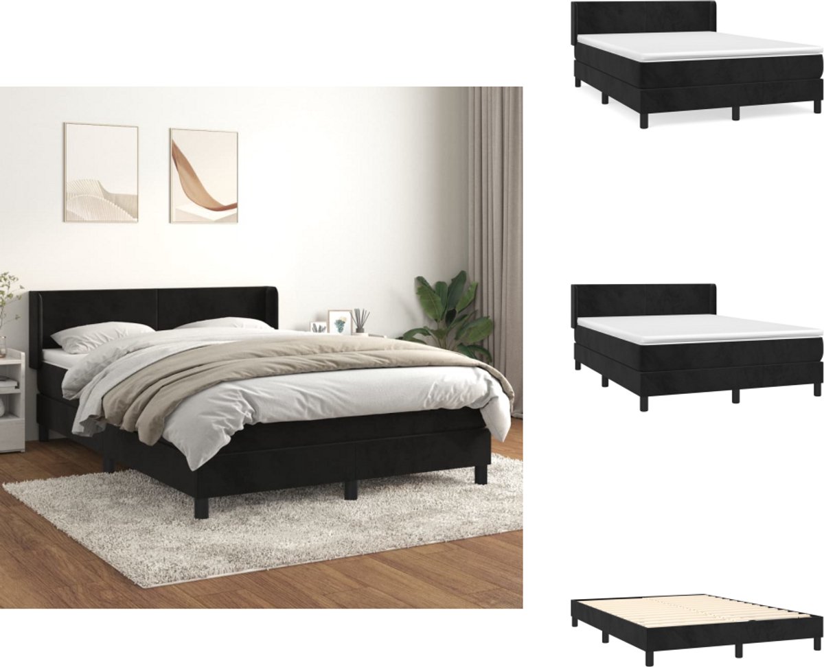 vidaXL Boxspring - Boxsprings - Bed - Slaapmeubel - Boxspring met matras fluweel zwart 140x190 cm