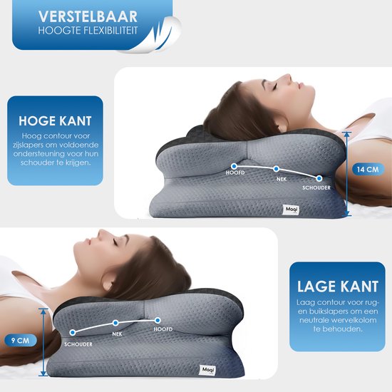 Maqi Living® Hoofdkussen Memory Foam voor Nekklachten – Orthopedisch & Ergonomisch kussen - Geschikt voor rug-, zij- en buikslapers - Traagschuim - Zwart
