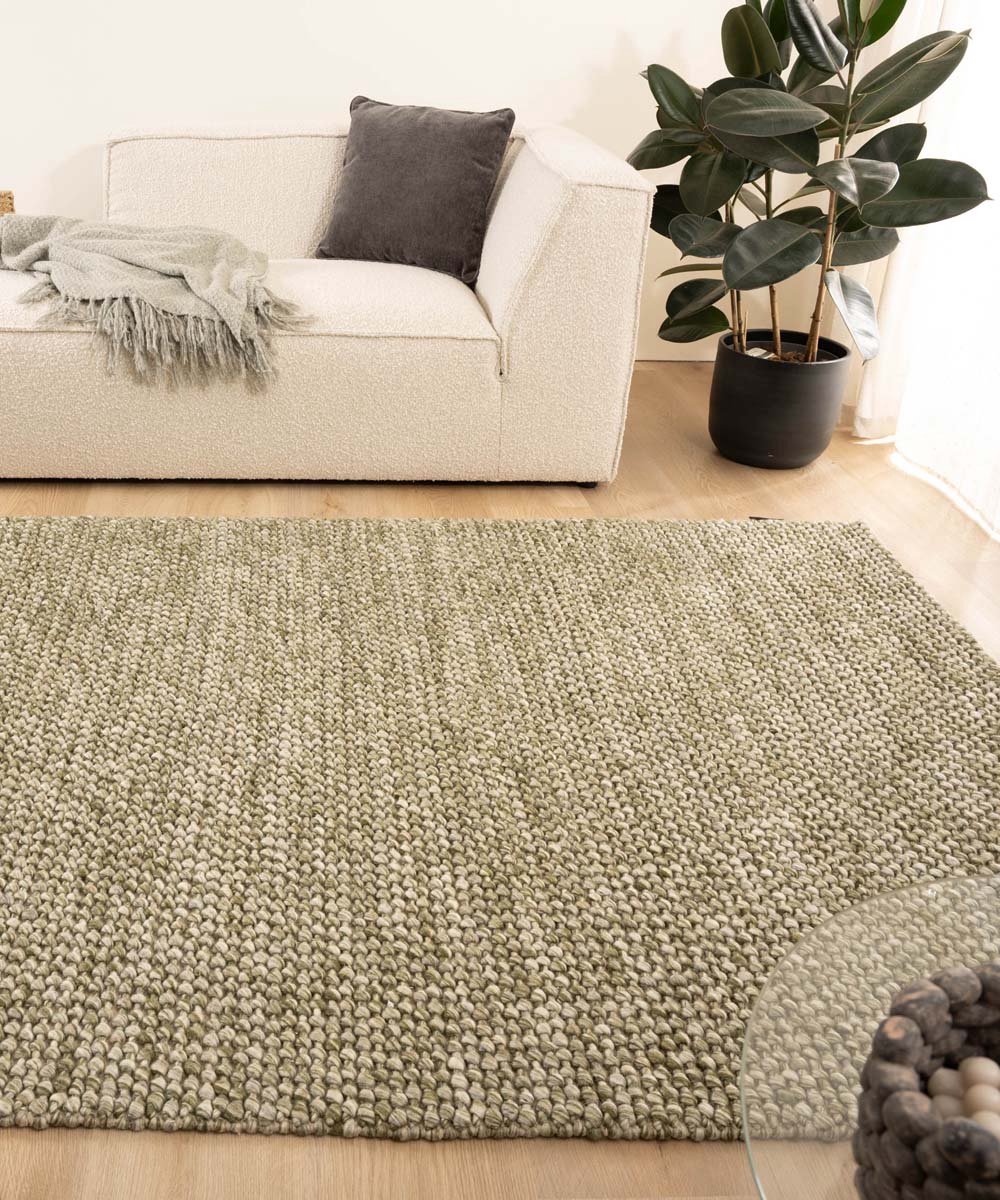 Wollen vloerkleed - Løkke olijfgroen 200x300