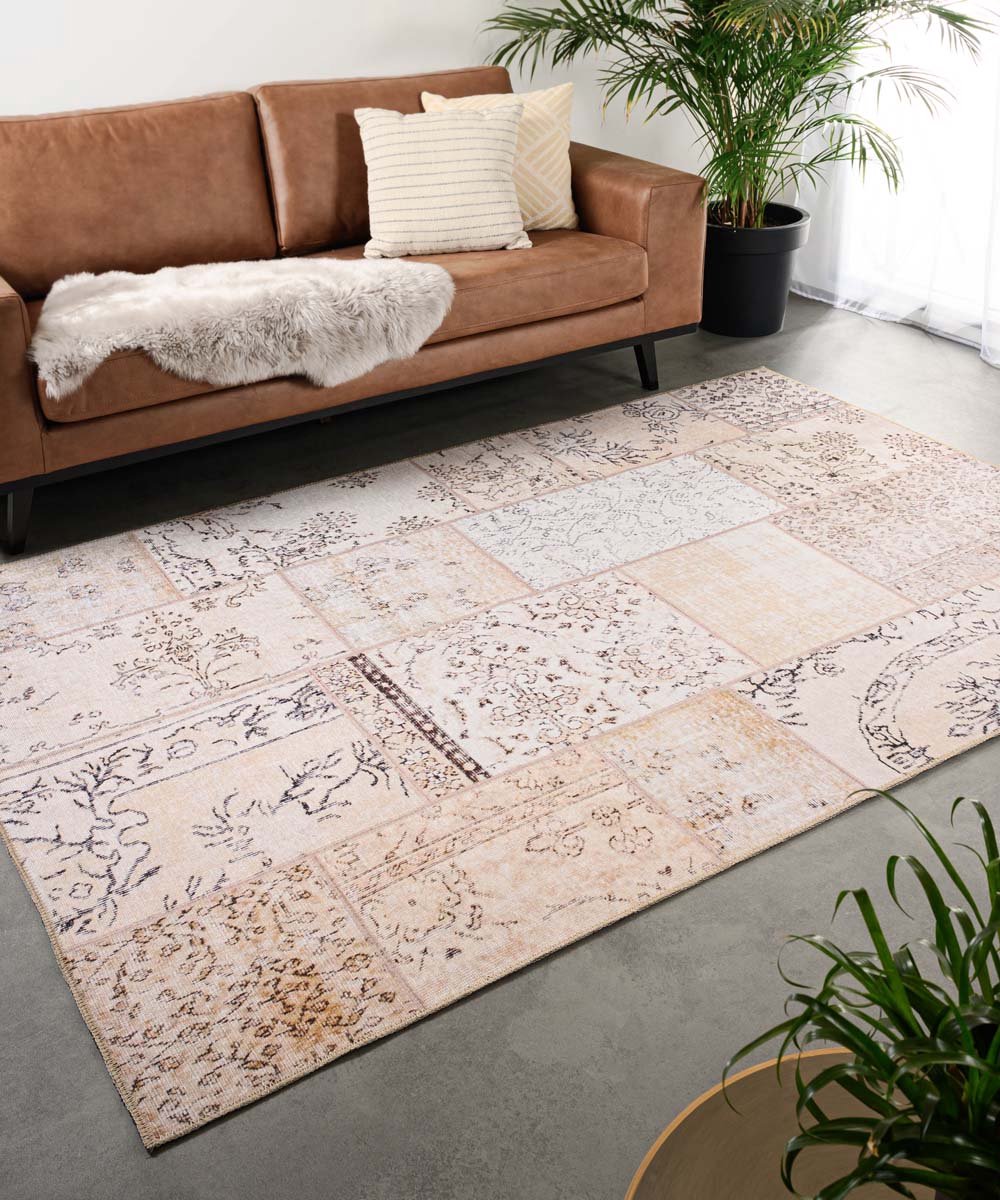 Patchwork vloerkleed - Fade Heritage beige 76x150
