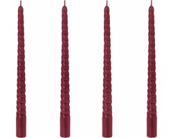 Dinerkaarsen Gedraaide kaarsen bordeaux rood - set van 4