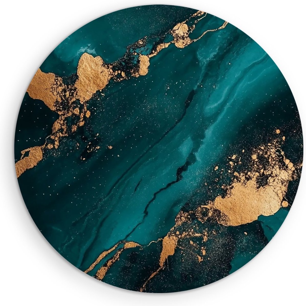 Saammp Forex Muurcirkel - Turqoise Goud marmer - Abstract - Ø 50 - Wandcirkel - Wanddecoratie Cirkel - Muurdecoratie Woonkamer - Slaapkamer decoratie - Rond Schilderij