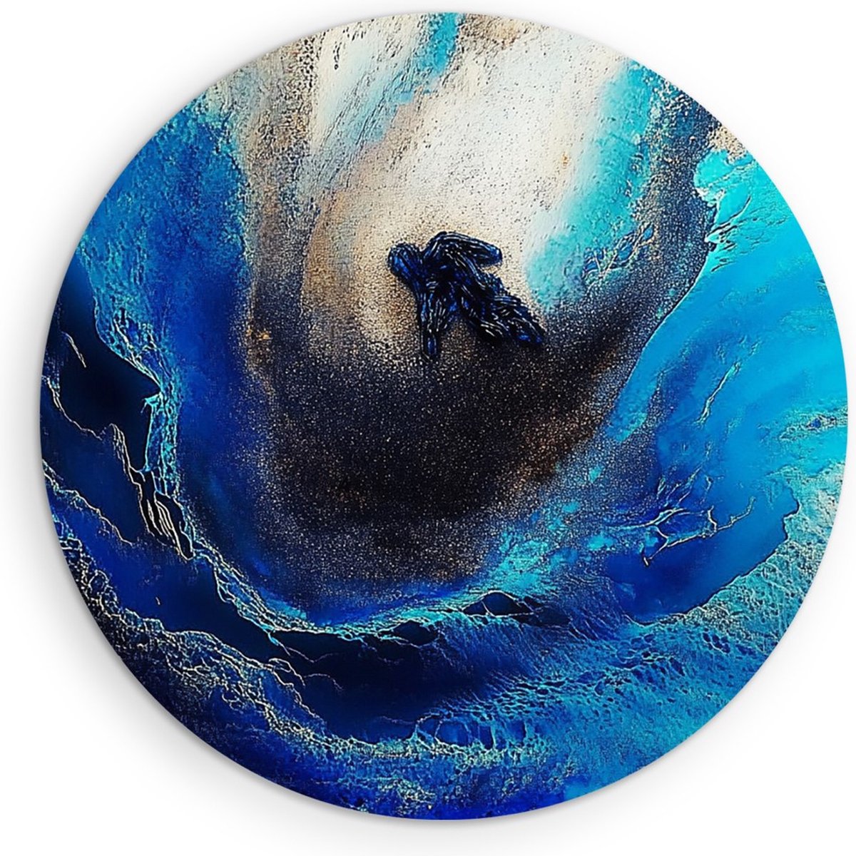 Saammp Forex Muurcirkel - Golvend - Blauw - Abstract kunstwerk - Ø 50 - Wandcirkel - Wanddecoratie Cirkel - Muurdecoratie Woonkamer - Slaapkamer decoratie - Rond Schilderij