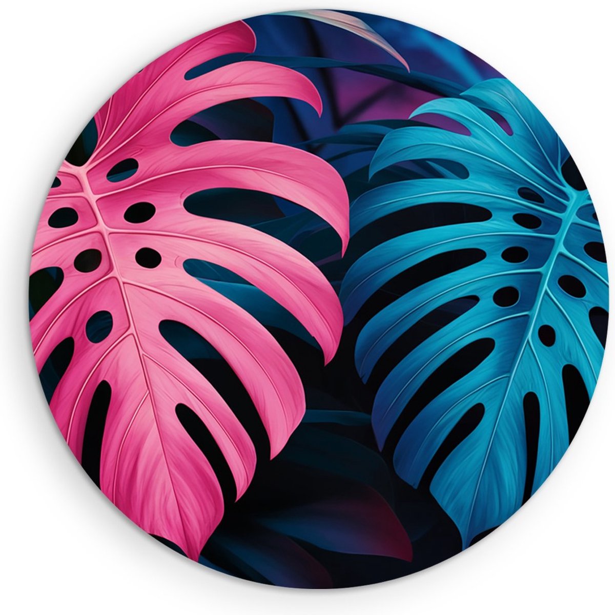 Saammp Forex Muurcirkel - Roze Blauwe Bladeren - Landschap - Natuur - Ø 50 - Wandcirkel - Wanddecoratie Cirkel - Muurdecoratie Woonkamer - Slaapkamer decoratie - Rond Schilderij