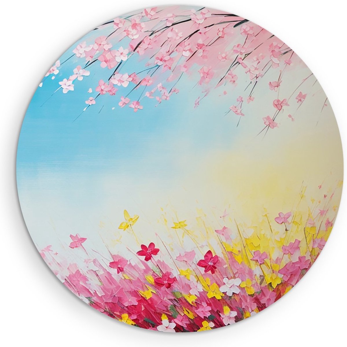 Saammp Forex Muurcirkel - Roze Bloemen - Abstract - Simpel - Ø 70 - Wandcirkel - Wanddecoratie Cirkel - Muurdecoratie Woonkamer - Kantoor Decoratie