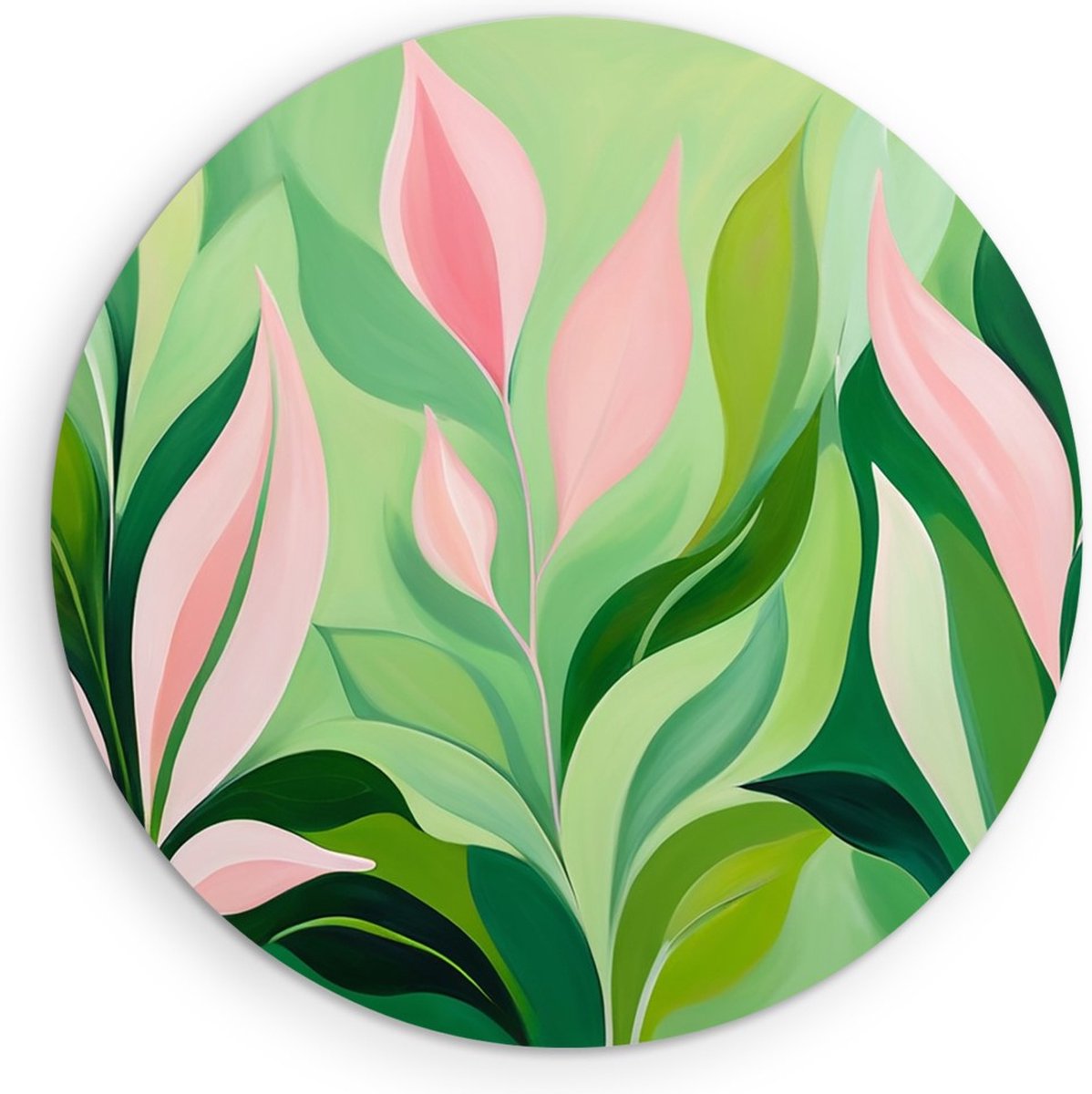 Saammp Muurcirkel Hout - Roze Abstracte bladeren - Natuur - Landschap - Ø 30 - Wandcirkel - Wanddecoratie Cirkel - Muurdecoratie Woonkamer - Slaapkamer decoratie - Rond Schilderij