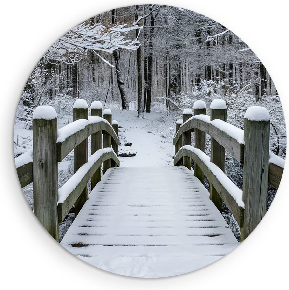 Saammp Forex Muurcirkel - Brug in de winter - Landschap - Natuur - Ø 80 - Wandcirkel - Wanddecoratie Cirkel - Muurdecoratie Woonkamer - Slaapkamer decoratie - Rond Schilderij