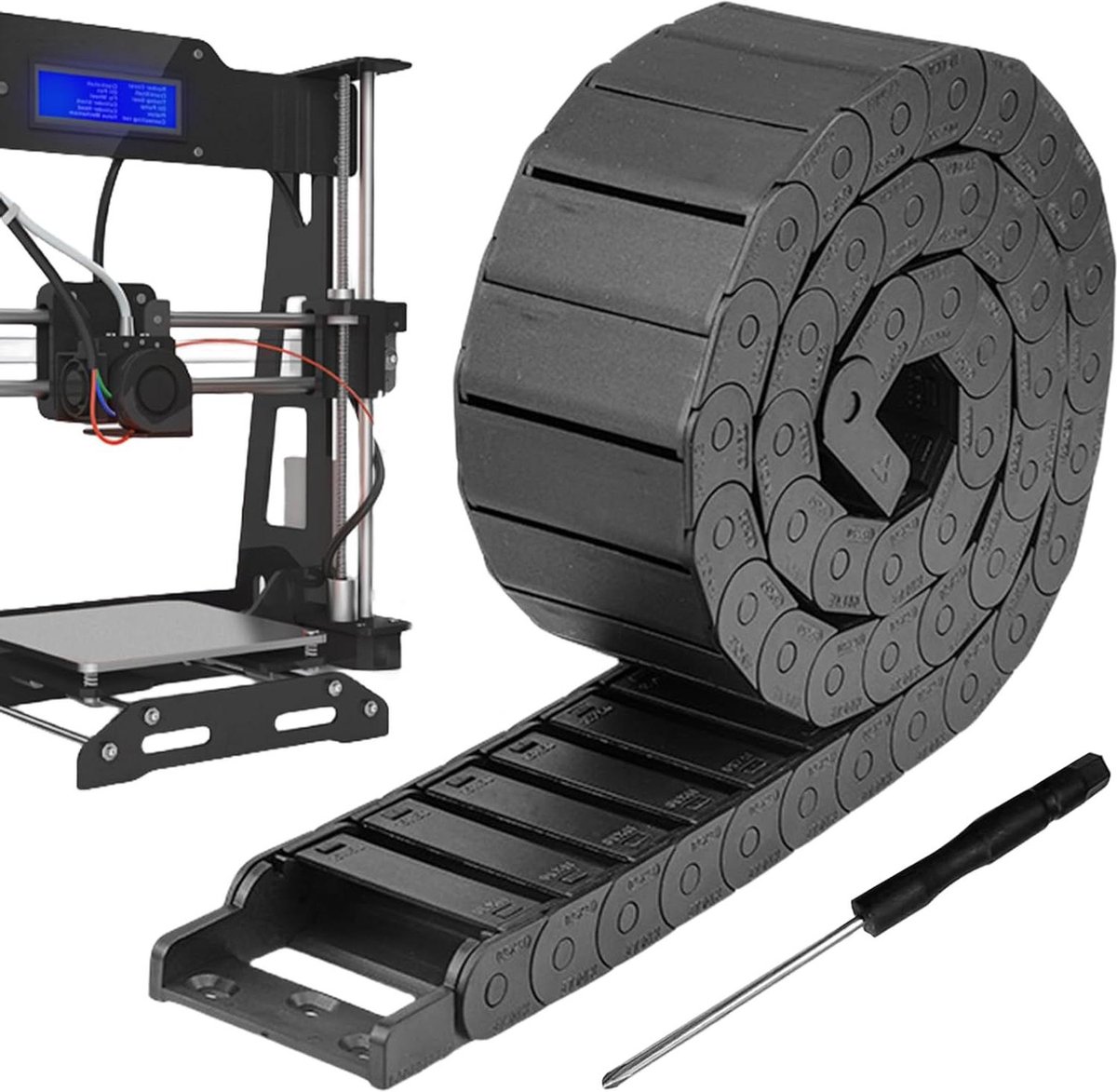 Sleepketting - 15mm x 50mm - Energieketting voor 3D-printer en CNC - Met schroevendraaier - Kabelgeleiding - Robotarm .