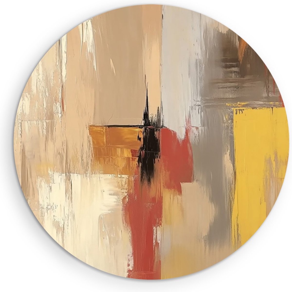 Saammp Forex Muurcirkel - Geel - Rood - kwastvegen - Abstracte Wanddecoratie Cirkel- Ø 80 - Wandcirkel - Wanddecoratie Cirkel - Muurdecoratie Woonkamer - Kantoor Decoratie