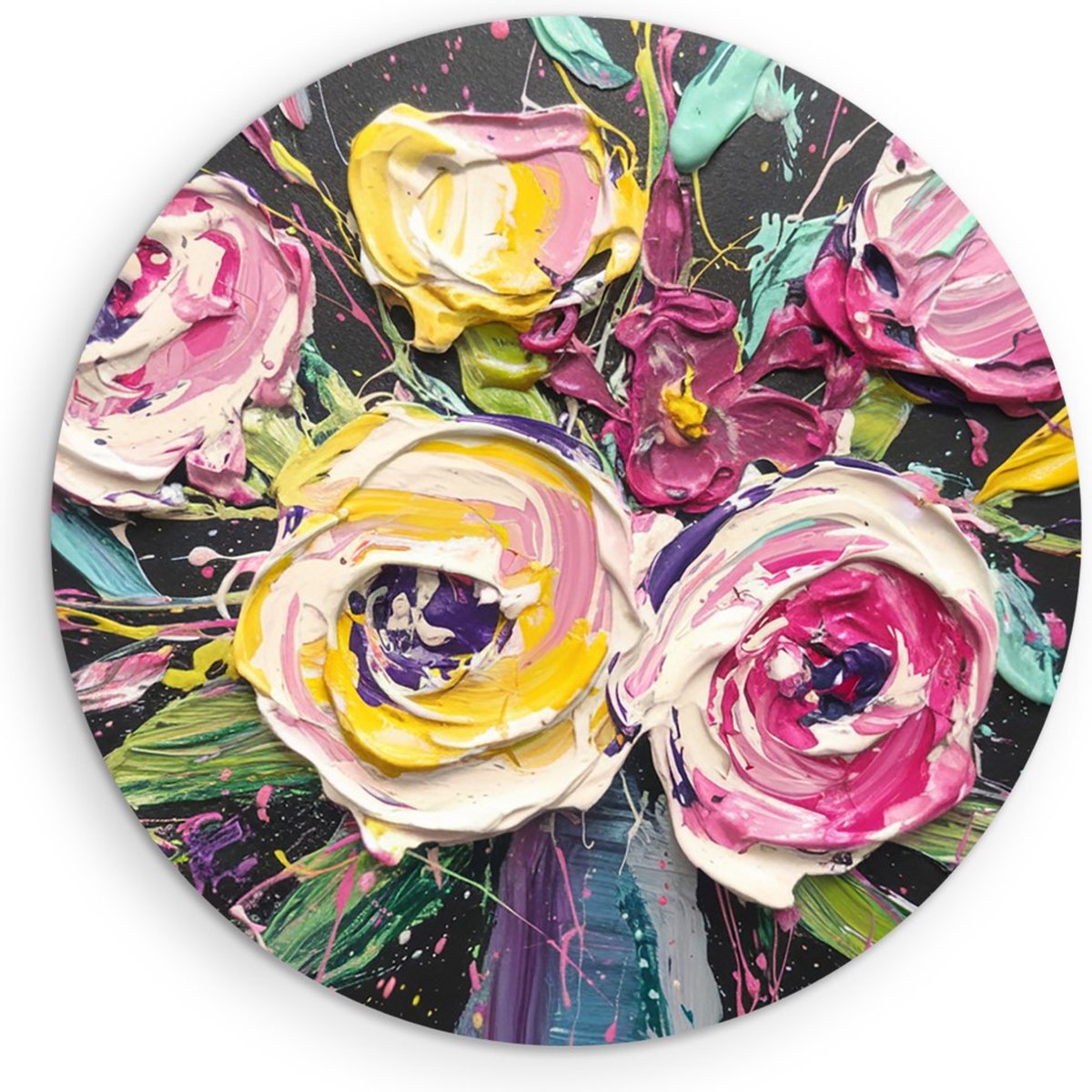 Saammp Muurcirkel Hout - Expressieve Bloemen Schilderij - Natuur - Abstract - Ø 50 - Wandcirkel - Wanddecoratie Cirkel - Muurdecoratie Woonkamer - Kantoor Decoratie