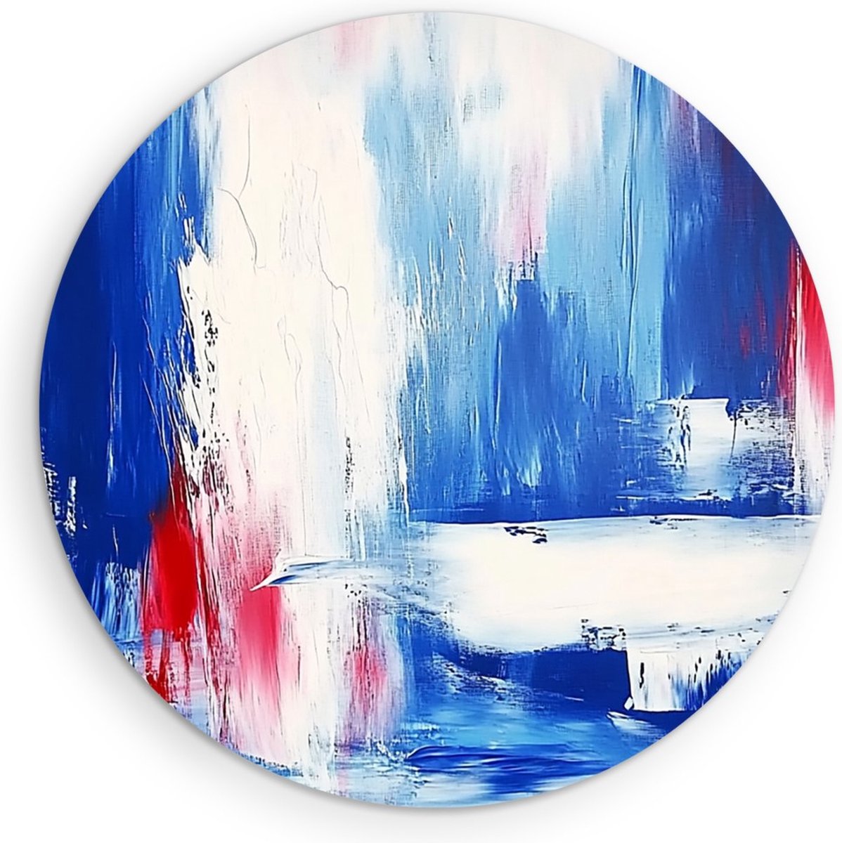 Saammp Muurcirkel Hout - Wit - Penseelstreken - Blauw - Abstract - Ø 60 - Wandcirkel - Wanddecoratie Cirkel - Muurdecoratie Woonkamer - Kantoor Decoratie