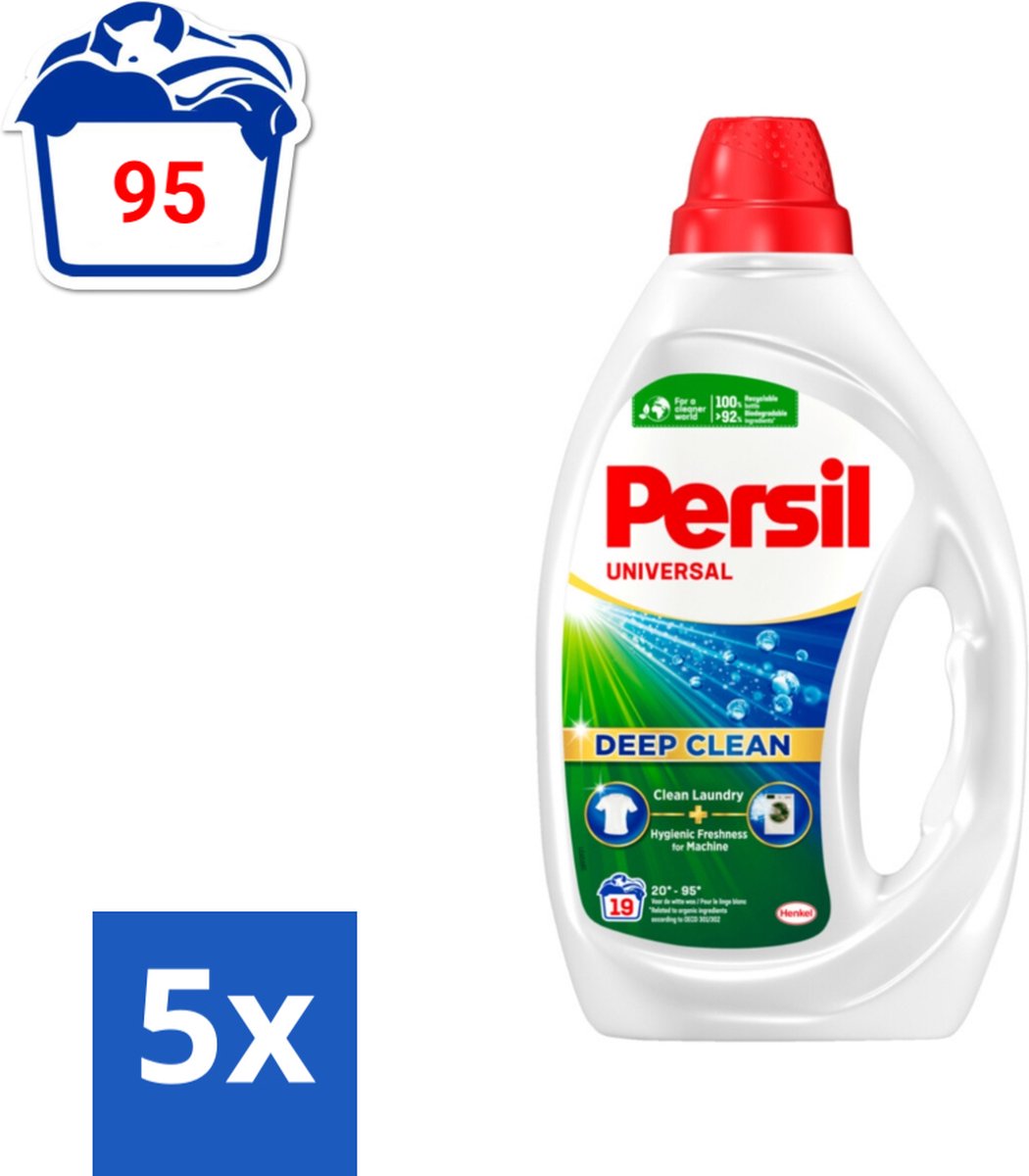 5 x Persil Universal - Deep clean - Vloeibaar Wasmiddel - Witte en Gekleurde Was - 19 Wasbeurten - Wasmiddel - Diepgewas - Vlekverwijdering - Hygiëne - Frisheid