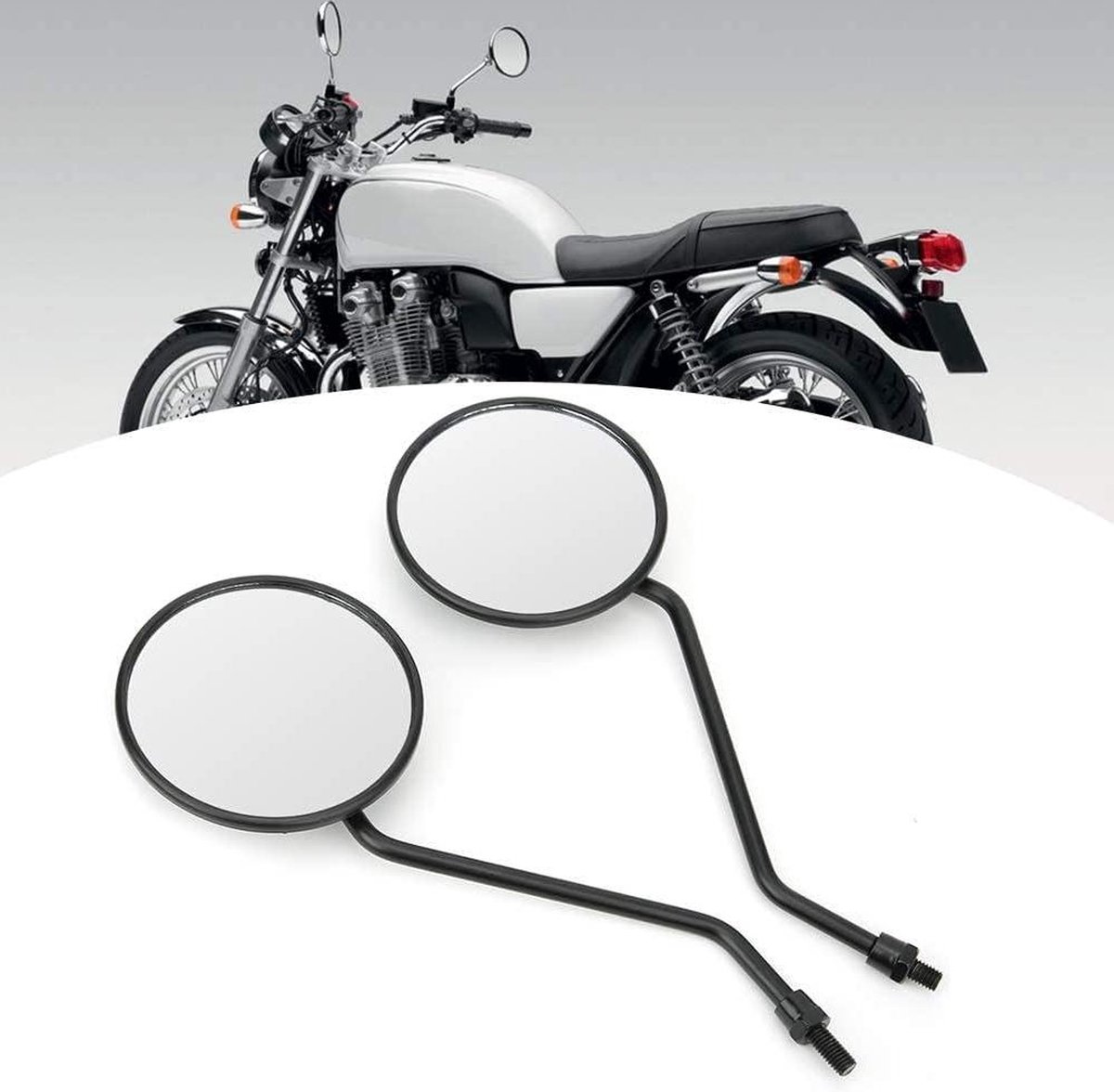 Zijspiegels rond universeel motorfiets spiegel set 2-delig (10 mm) met bevestiging .