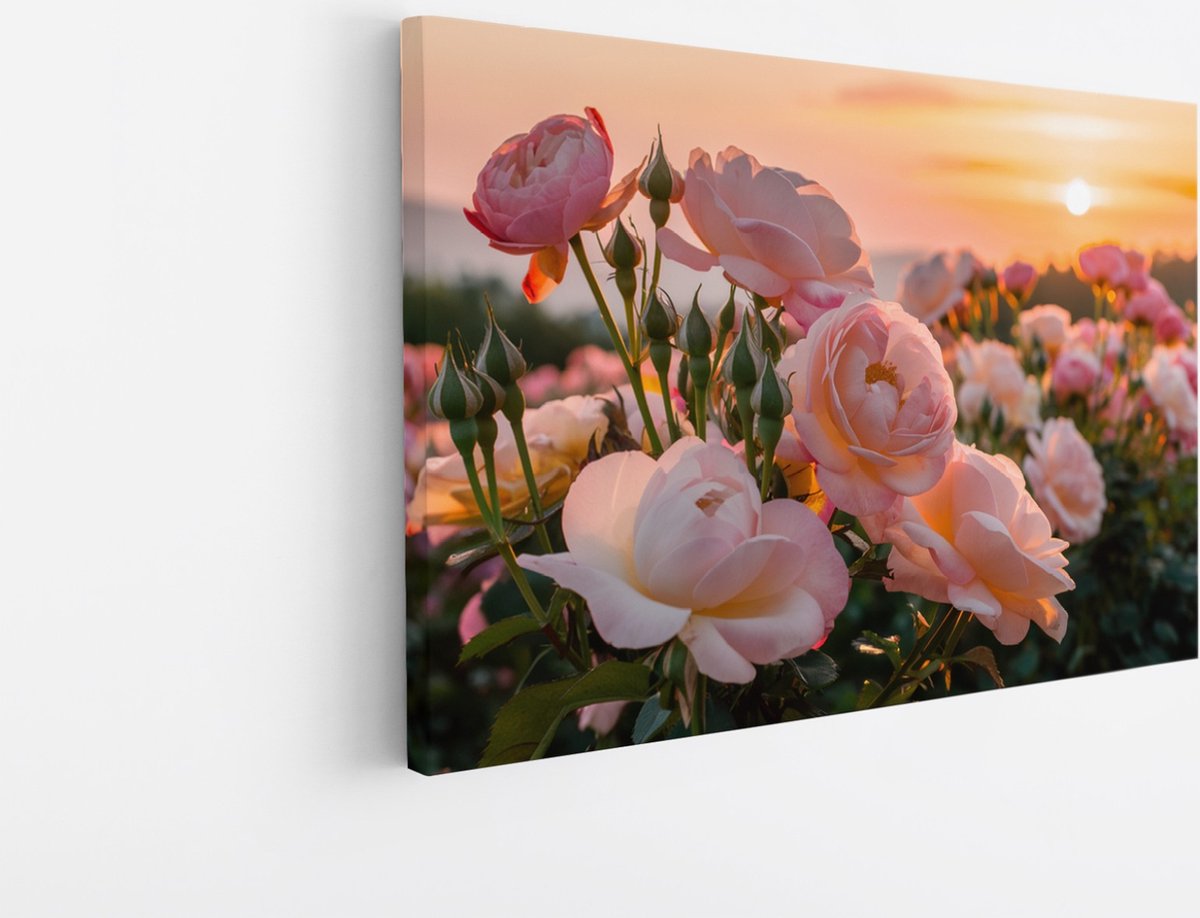 Saammp Canvas Schilderij - Roze bloemveld - Natuur - 40x30 - Foto op canvas - Wanddecoratie - Muurdecoratie Woonkamer - Slaapkamer decoratie - Canvas Print Multicolor