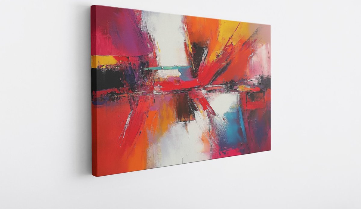 Saammp Canvas Schilderij - Kleurrijke kunst - rood - Abstract - 40x30 - Foto op canvas - Wanddecoratie - Muurdecoratie Woonkamer - Kantoor Decoratie Multicolor