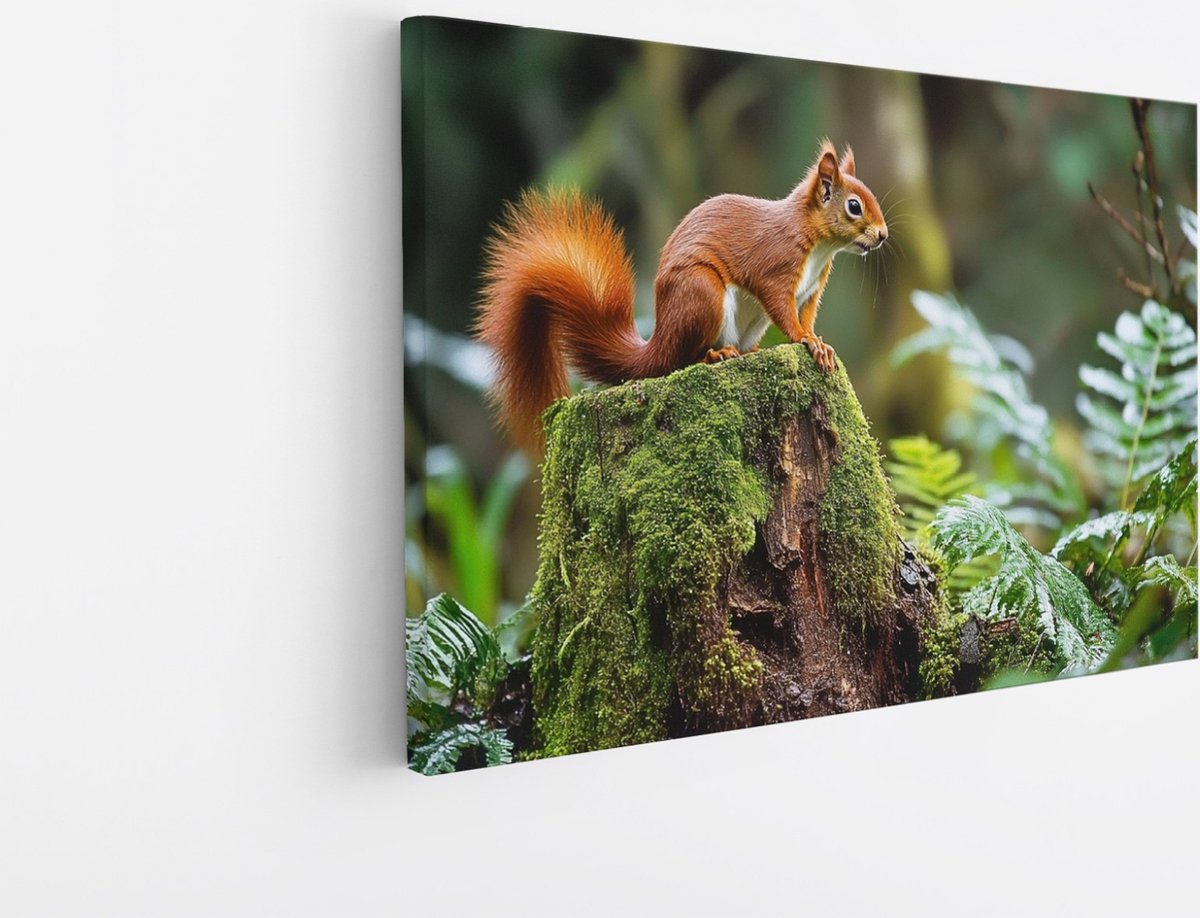 Saammp Canvas Schilderij - Natuur - Eekhoorn op stronk - landschap - 60x40 - Foto op canvas - Wanddecoratie - Muurdecoratie Woonkamer - Slaapkamer decoratie - Canvas Print Multicolor