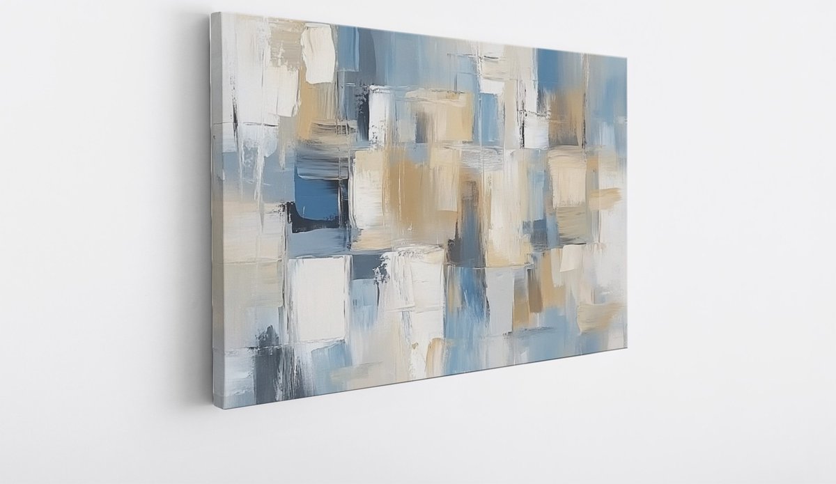 Saammp Canvas Schilderij - Blauw gestreept - Abstract kunstwerk - 45x30 - Foto op canvas - Wanddecoratie - Muurdecoratie Woonkamer - Slaapkamer decoratie - Canvas Print Multicolor