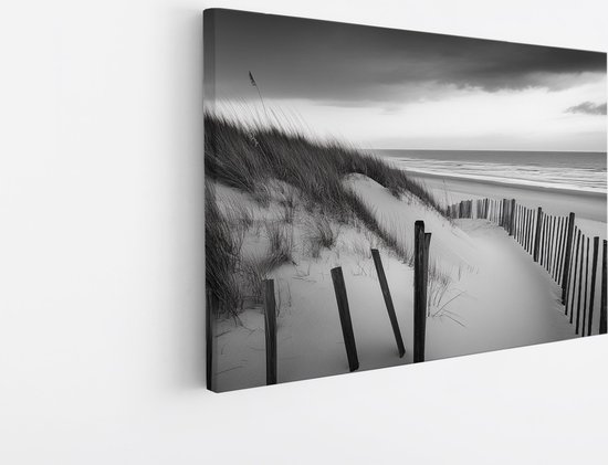 Tableau sur toile Saammp - Plage - Zwart- Wit - Mer - Dunes - 90x60 - Photo sur toile - Décoration murale - Décoration murale Salon - Décoration chambre - Impression sur toile