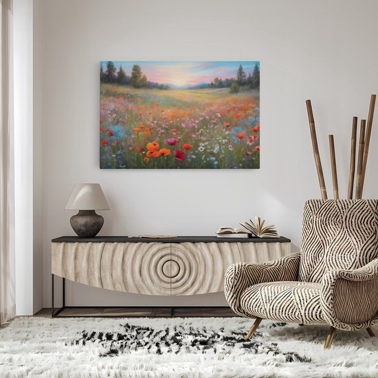 Tableau sur toile Saammp - Champ de fleurs - Nature - Paysage - 150x100 - Photo sur toile - Décoration murale Décoration murale de salon - Décoration de chambre - Impression sur toile