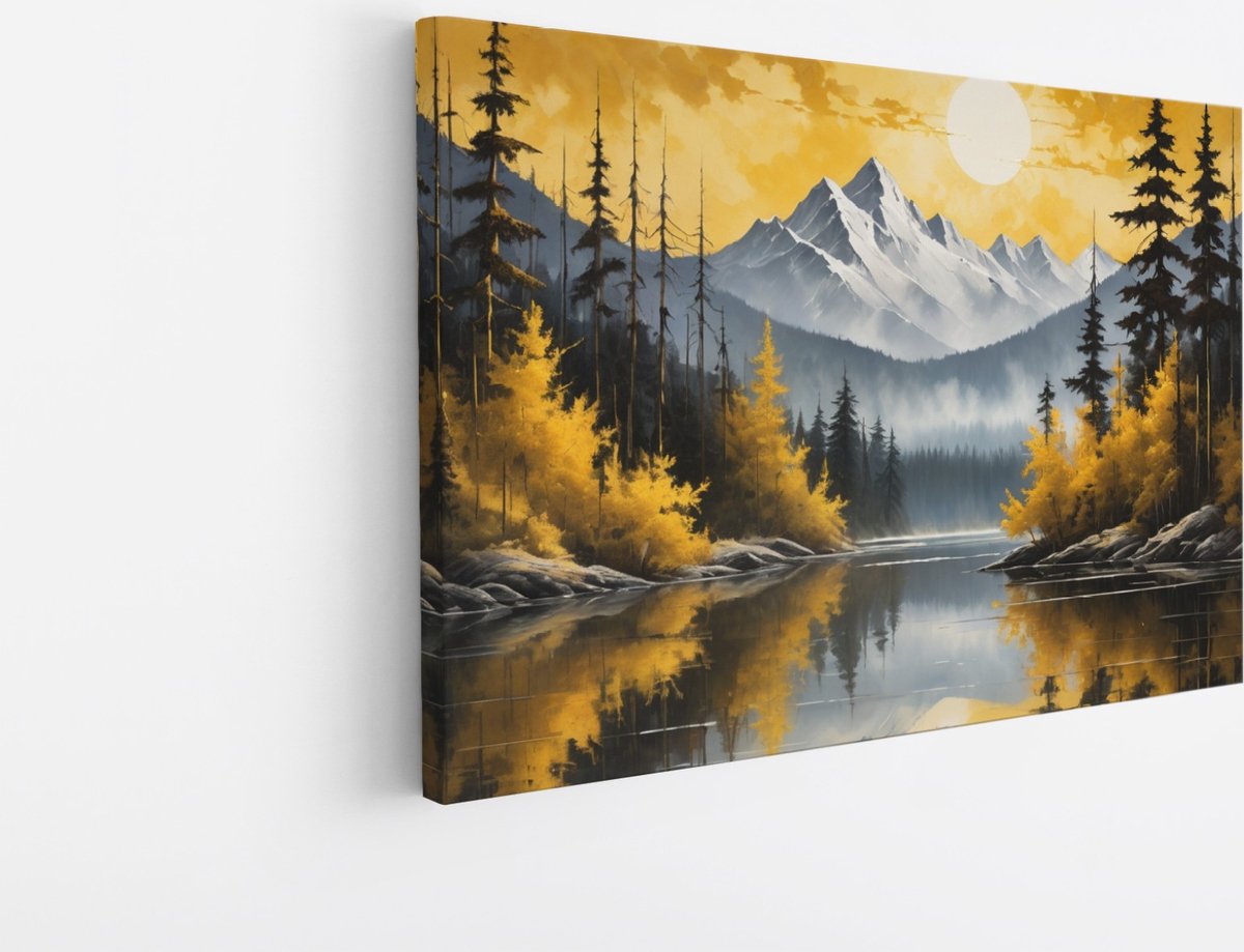 Saammp Canvas Schilderij - Bergen met zon - Natuur - Landschap - 150x100 - Foto op canvas - Wanddecoratie - Muurdecoratie Woonkamer - Slaapkamer decoratie - Canvas Print Multicolor