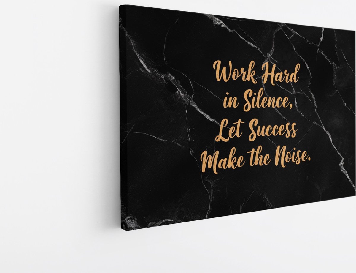 Saammp Canvas Schilderij - Work Hard - Goud - Quote - 60x40 - Foto op canvas - Wanddecoratie - muurdecoratie Woonkamer - Slaapkamer decoratie - Canvas Print Multicolor