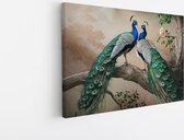 Saammp Canvas Schilderij - 2 Pauwen - Dieren - Natuur - 50x40 - Foto op canvas - Wanddecoratie - muurdecoratie Woonkamer - Slaapkamer decoratie - Canvas Print