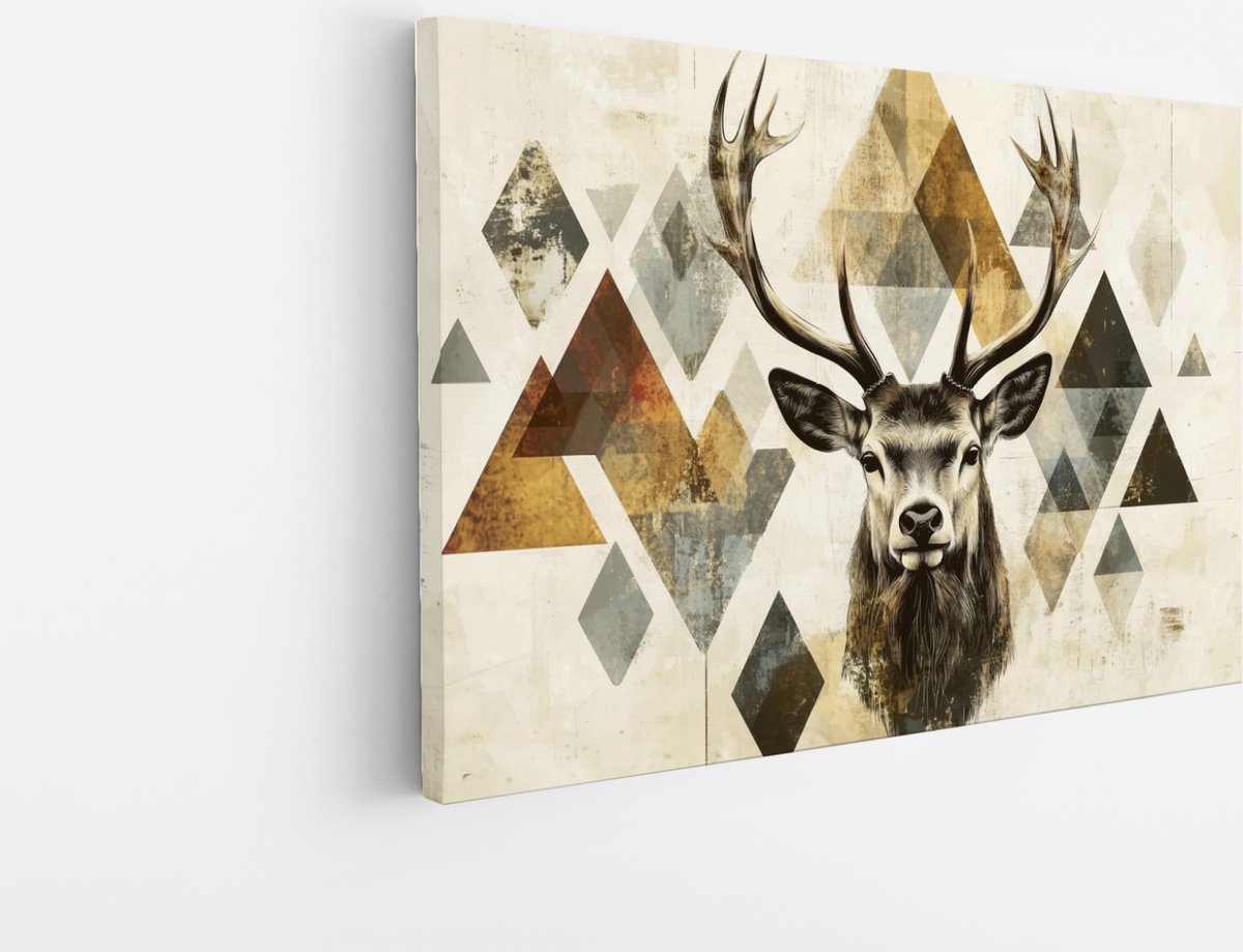 Saammp Canvas Schilderij - Hert - Abstract - Dieren - 90x60 - Foto op canvas - Wanddecoratie - Muurdecoratie Woonkamer - Slaapkamer decoratie - Canvas Print Multicolor