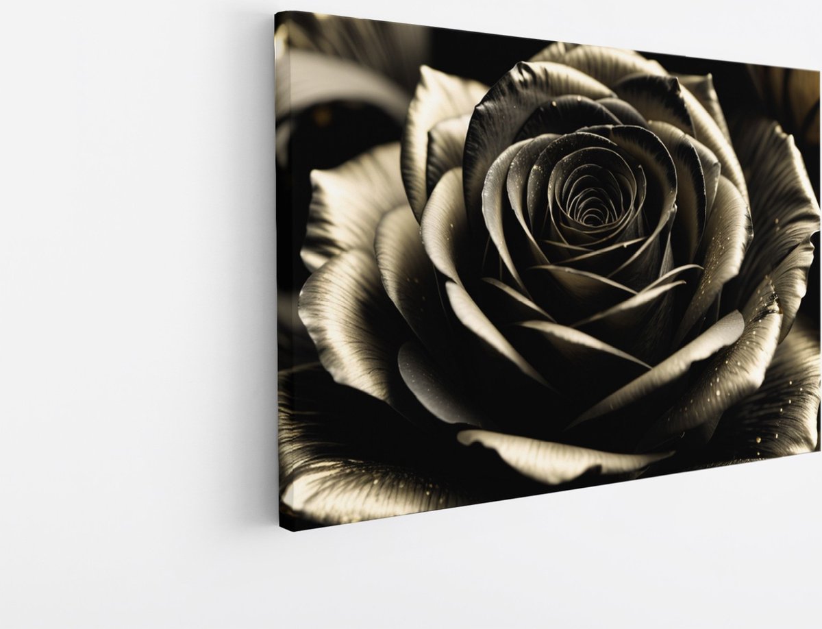Saammp Canvas Schilderij - Elegante Zwarte Roos - Natuur - Modern - 45x30 - Foto op canvas - Wanddecoratie - Muurdecoratie Woonkamer - Kantoor Decoratie Multicolor