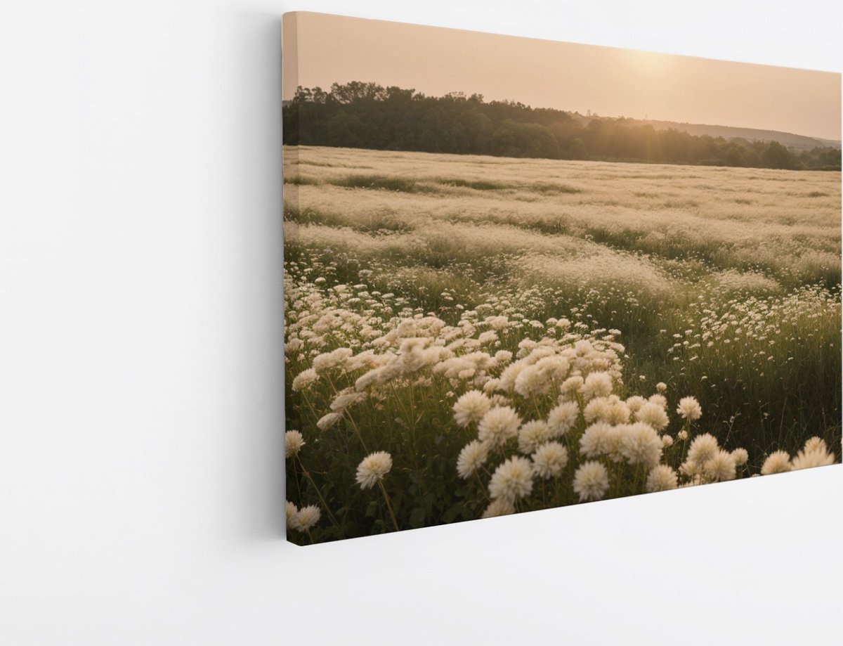 Saammp Canvas Schilderij - Landschap - Wit - Bloemenveld - Natuur - 30x20 - Foto op canvas - Wanddecoratie - Muurdecoratie Woonkamer - Slaapkamer decoratie - Canvas Print Multicolor