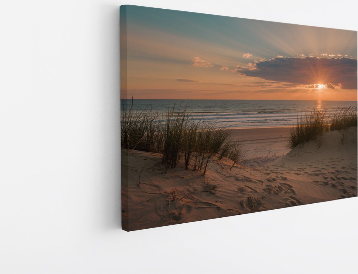 Saammp Canvas Schilderij - Strand - Zonsondergang - Zee - 70x50 - Foto op canvas - Wanddecoratie - muurdecoratie Woonkamer - Slaapkamer decoratie - Canvas Print Multicolor