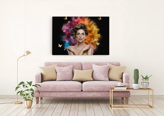 Tableau sur toile Saammp - Femme - Explosion de couleurs - abstrait - 70x50 - Photo sur toile - Décoration murale - Décoration murale Salon - Décoration chambre - Impression sur toile