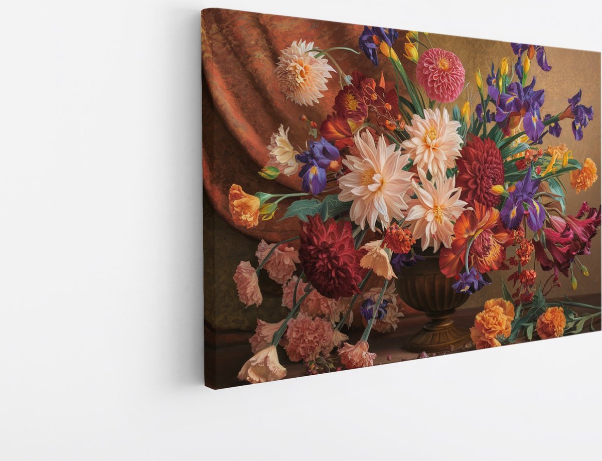 Saammp Canvas Schilderij - Abstracte Luxe Bloemenvaas - Abstract - 150x100 - Foto op canvas - Wanddecoratie - Muurdecoratie Woonkamer - Kantoor Decoratie Multicolor