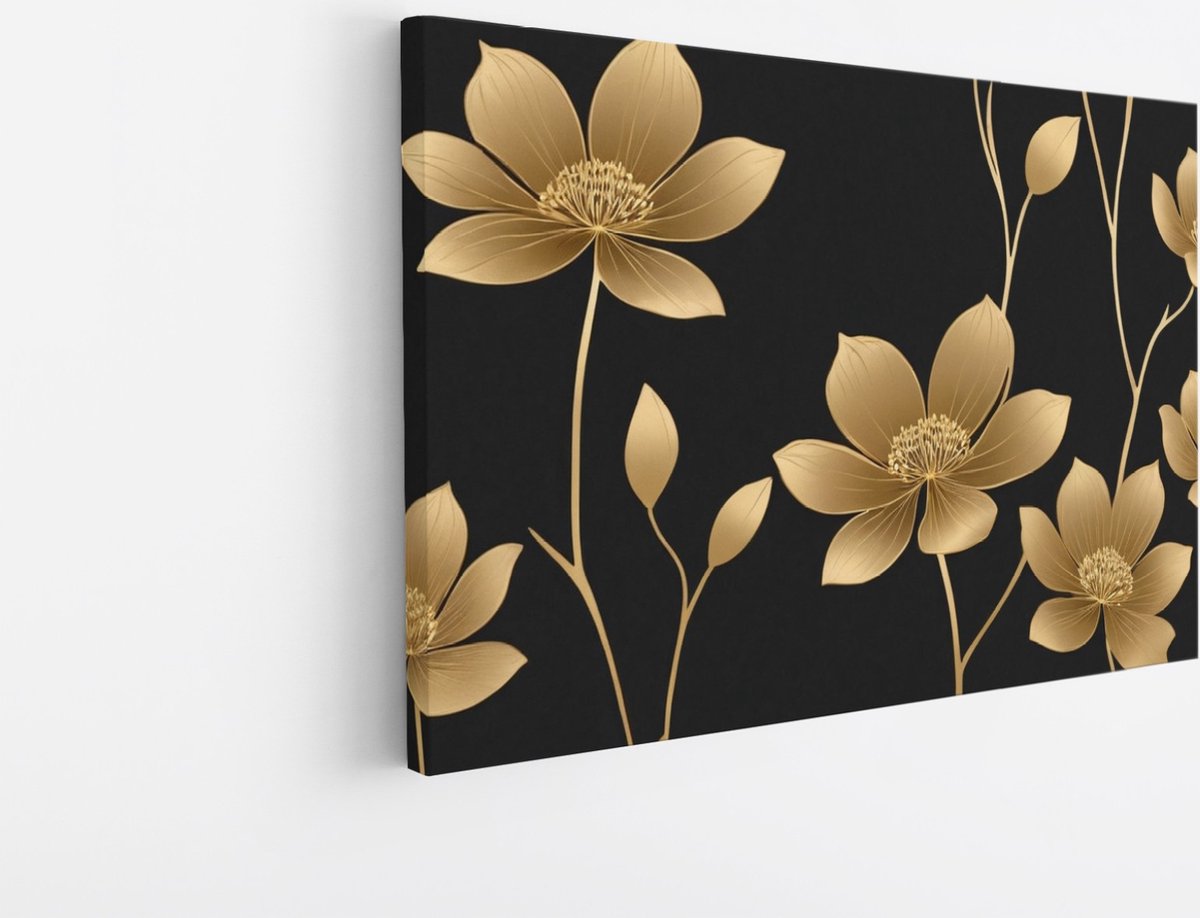 Saammp Canvas Schilderij - goud - Bloemen - Abstract - 150x100 - Foto op canvas - Wanddecoratie - Muurdecoratie Woonkamer - Kantoor Decoratie Multicolor