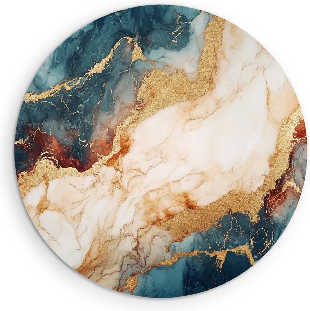 Saammp Forex Muurcirkel - Rood Goud blauw - Marmer - Abstract kunstwerk - Ø 30 - Wandcirkel - Wanddecoratie Cirkel - Muurdecoratie Woonkamer - Slaapkamer decoratie - Rond Schilderij