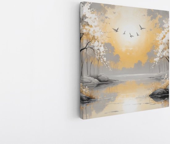 Saammp Canvas Schilderij - witte bomen met zon - Natuur - Landschap - 100x100 - Foto op canvas - Wanddecoratie - Muurdecoratie Woonkamer - Slaapkamer decoratie - Canvas Print