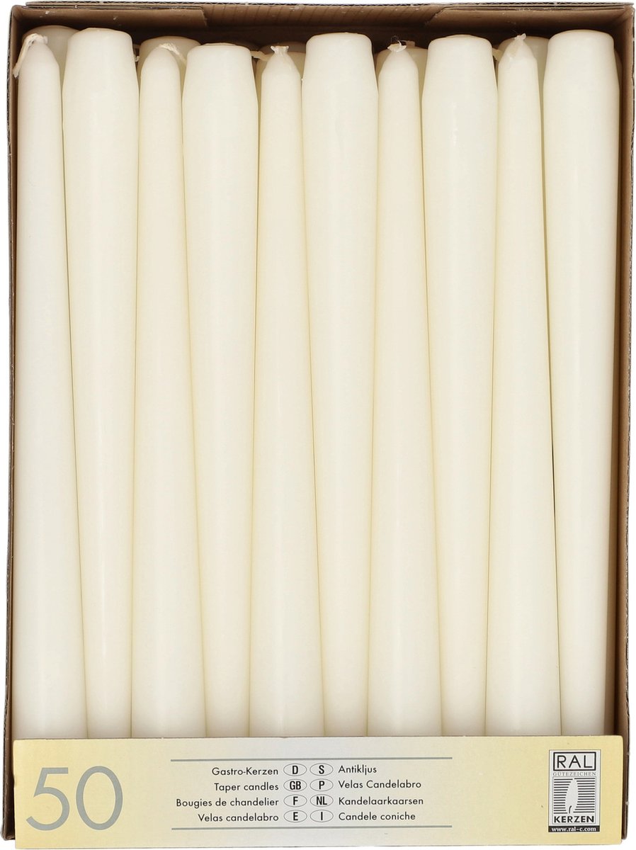 Conpax Candles Dinerkaarsen/kandelaar kaarsen Mega Pack - 50x stuks - wit - 25 cm - Tafelkaarsen