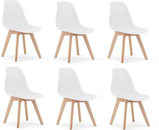 KITO - Chaises de salle à manger - lot de 6 chaises de table à manger - blanc avec pieds en bois