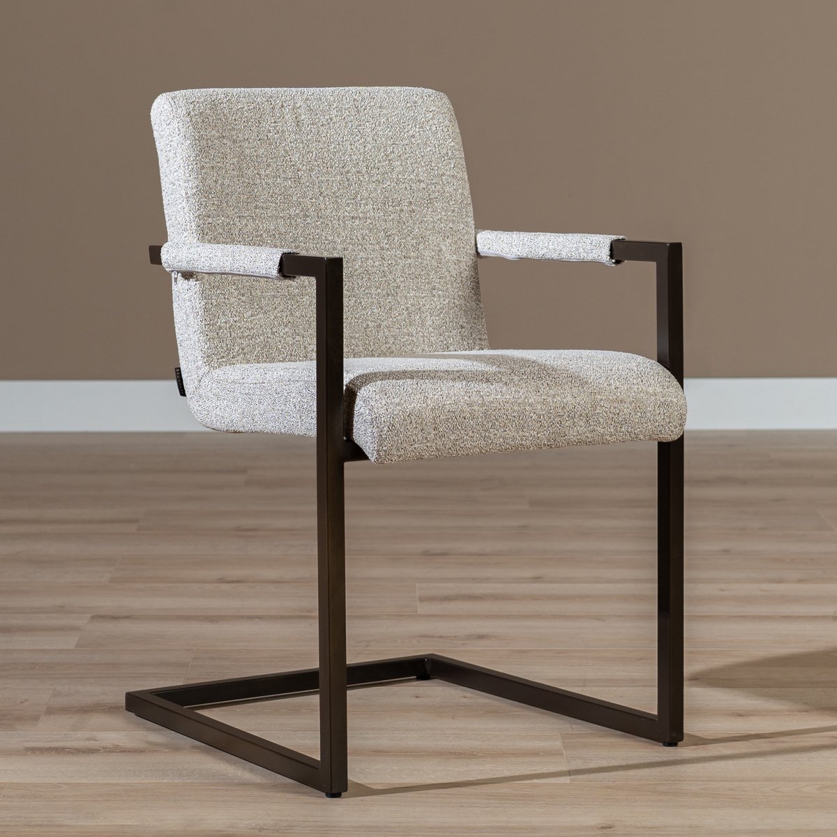 Bronx71 Eetkamerstoel Lio gemêleerde stof off white/bruin - stoel Bruin, Wit