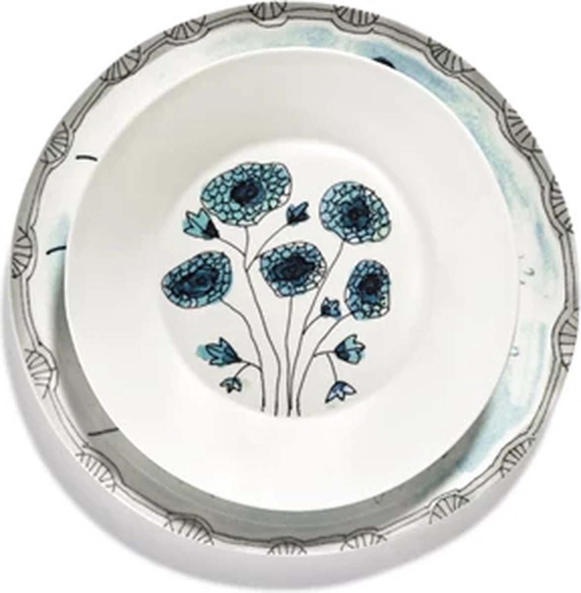 Serax Marni Midnight Flowers Anemone Vaniglia diep bord D22cm H3.2cm groen / blauw
