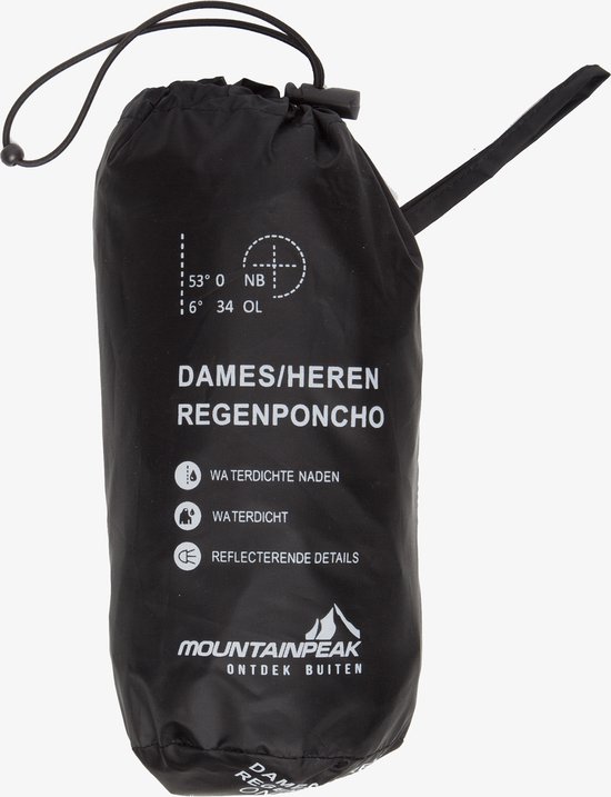 Mountain Peak dames/heren regenponcho - Zwart - Winddicht en waterafstotend - Ademend materiaal