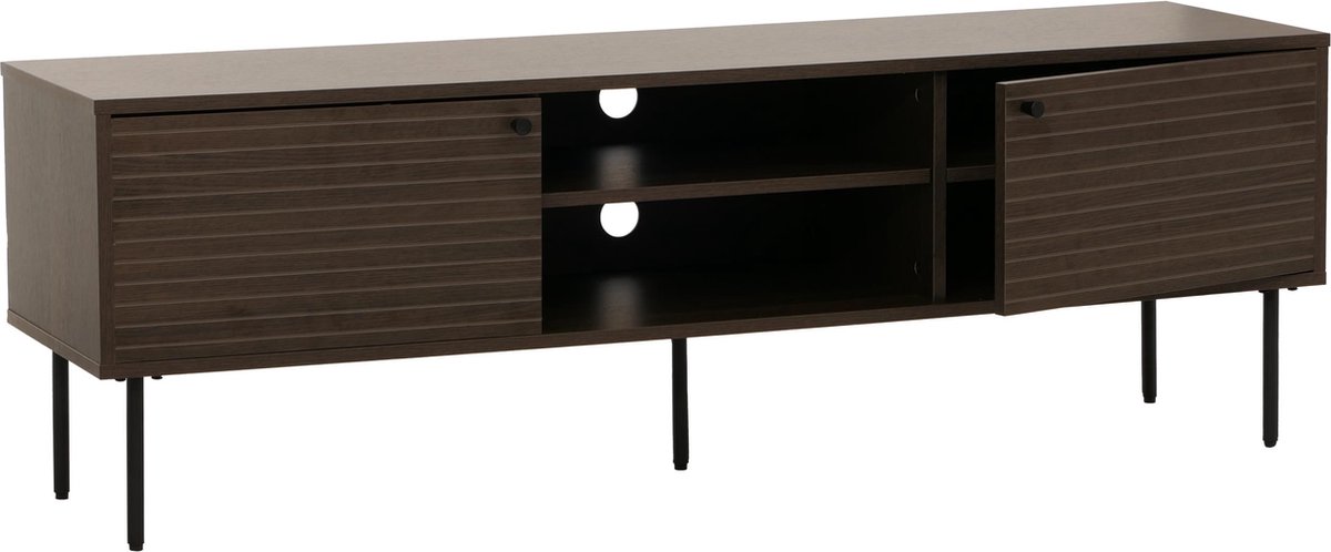 MCW TV-rek MCW-N78, laag TV-meubel, Scandinavische stijl metaal hout melamine MVG 50x150x40cm ~ donkerbruin