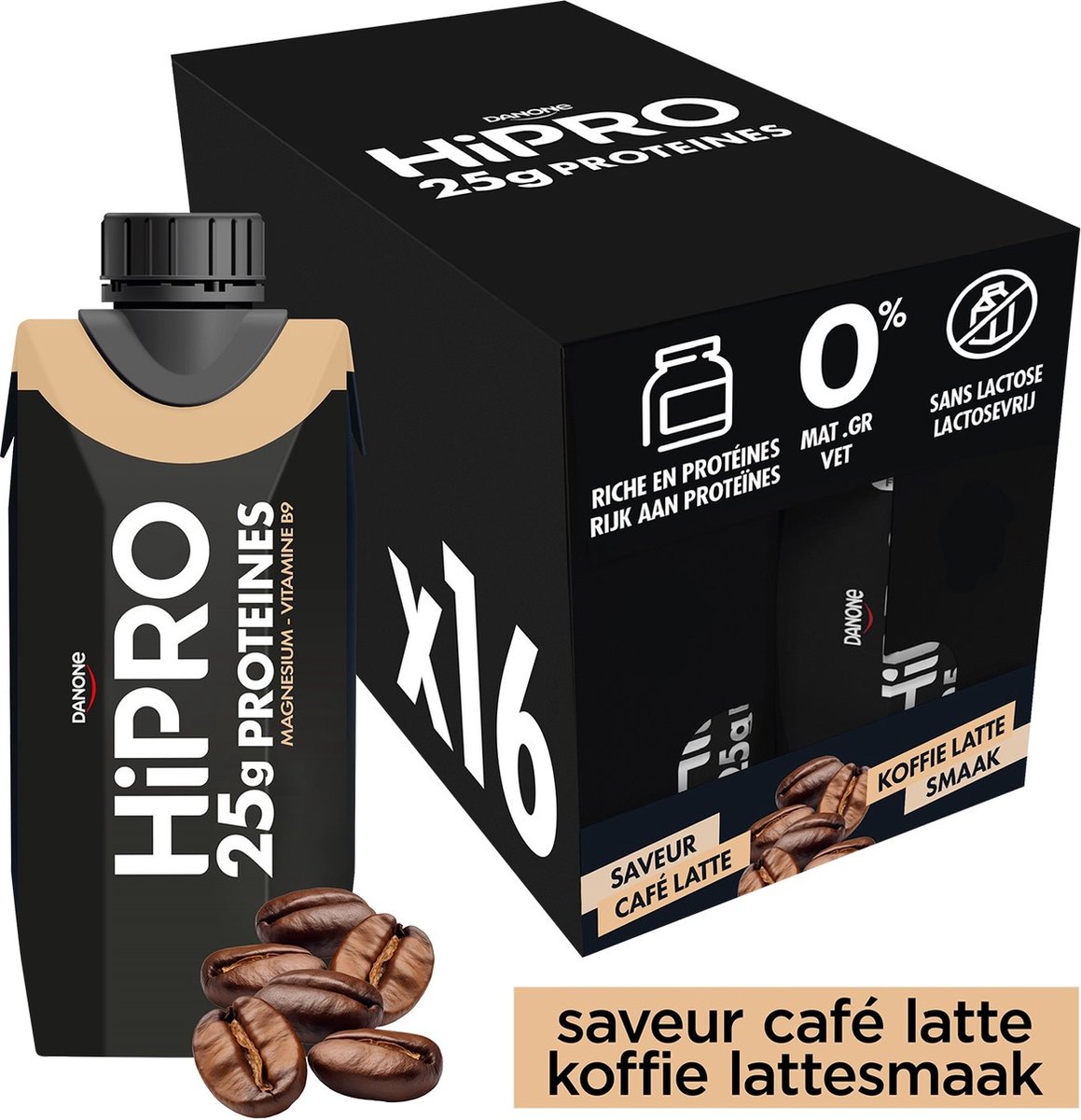 Danone HiPRO Eiwitshake – Koffie / Café Latte – 25g Proteïne – 16 x 330ml – Lactosevrij