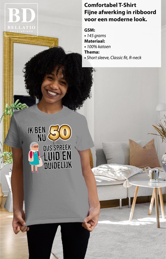 T-shirt cadeau Bellatio Decorations pour femme - 50 ans - gris - fort et clair - Sarah - fête d'anniversaire XS