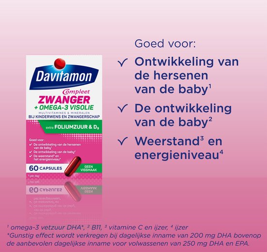 Davitamon Mama Compleet Zwanger Omega 3 Visolie met Foliumzuur - Multivitamine zwangerschap met vitamine D3 - 60 stuks zwangerschapsvitaminen