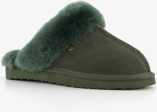 Hush Puppies dames pantoffels met lamsvacht groen - Maat 39 - Sloffen - Echt leer