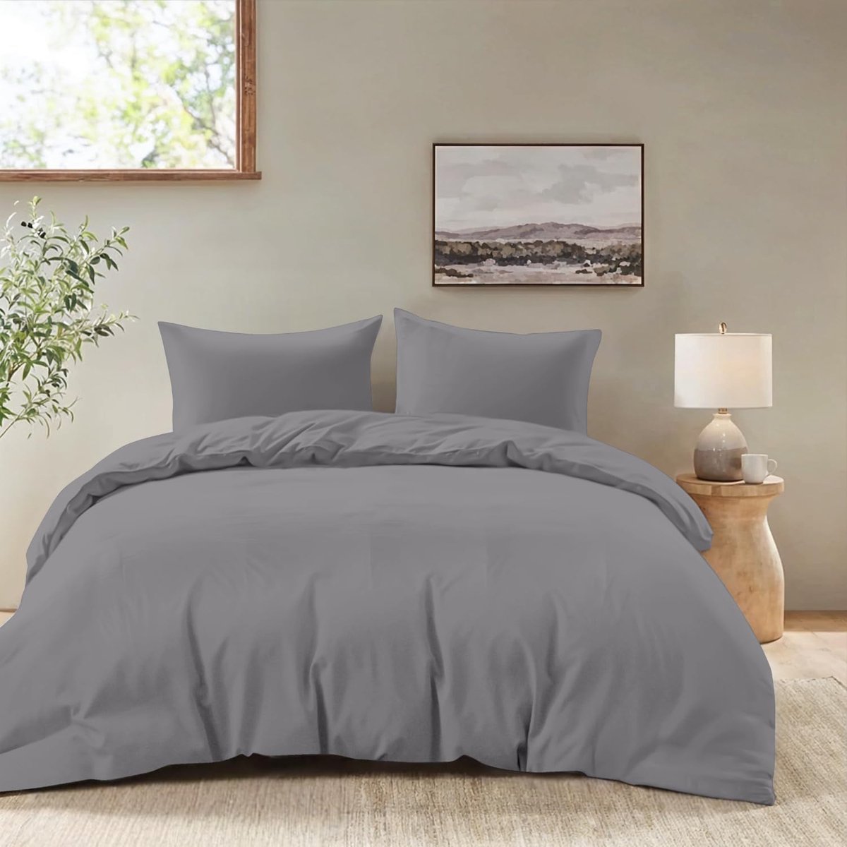 Azalia Dekbedovertrek 240x220 cm met 2 kussenslopen 80x80 cm - Antraciet - 240x220 volwassen bedset van 100 procent microveze
