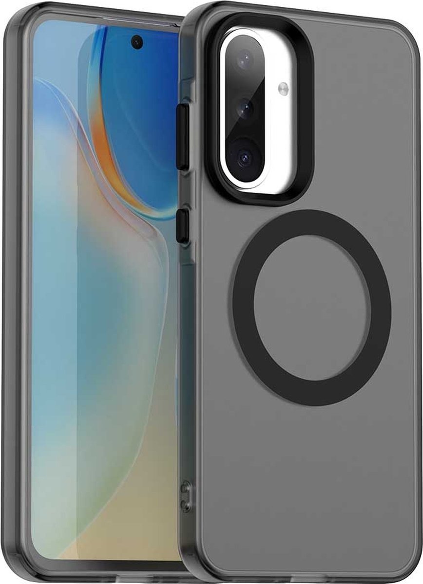 Hoesje geschikt voor Samsung Galaxy A36/A56 - Phonesta HardFrost Semi-Transparante Back Cover - Geschikt voor MagSafe - Mat Zwart